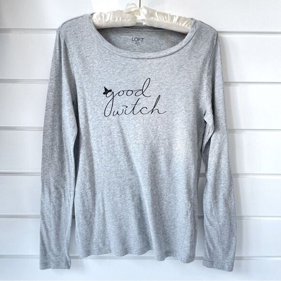 LOFT Outlet Graphic Long Sleeve Tee “Good Witch” With Embroidered Flowers Small - Picture 1 of 7
